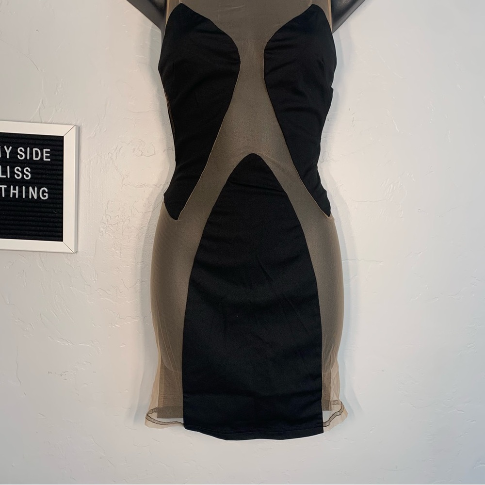Fashion Nova Black Mesh Bodycon Mini Dress Sheer Panel Stretch Size Small - Picture 3 of 10